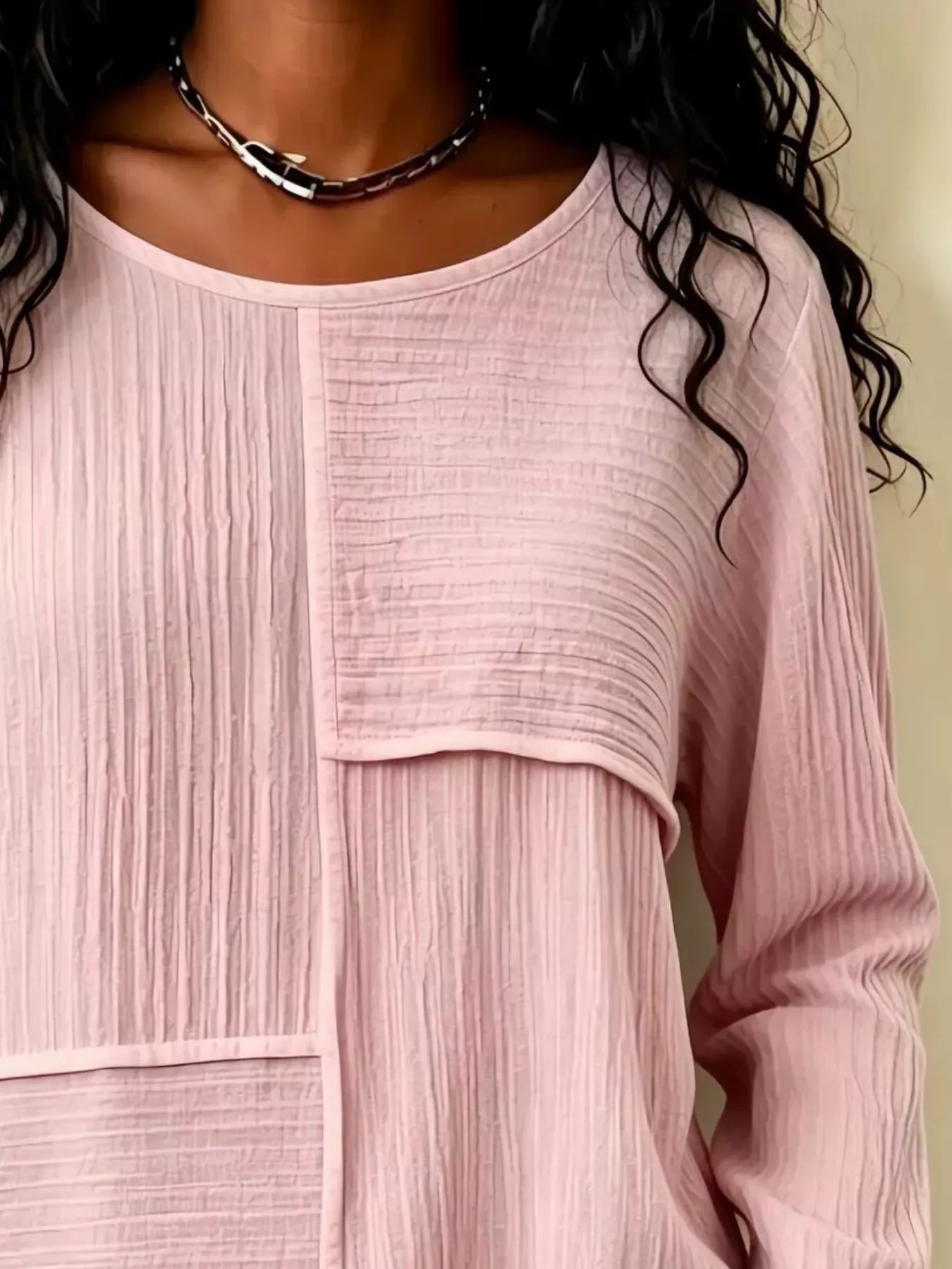 Trendsi Textured Patchwork Long Sleeve Casual T-Shirt -