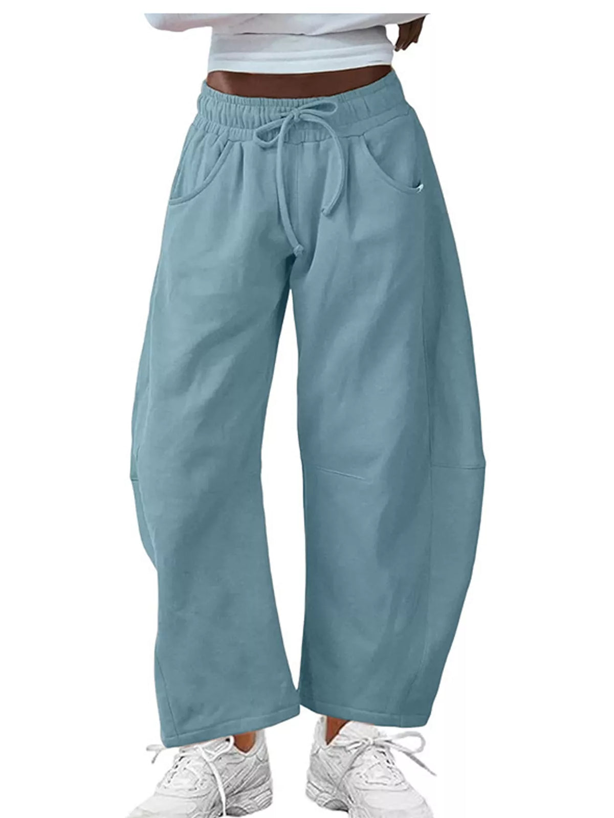 Wide-Leg Active Pants with Drawstring — front view