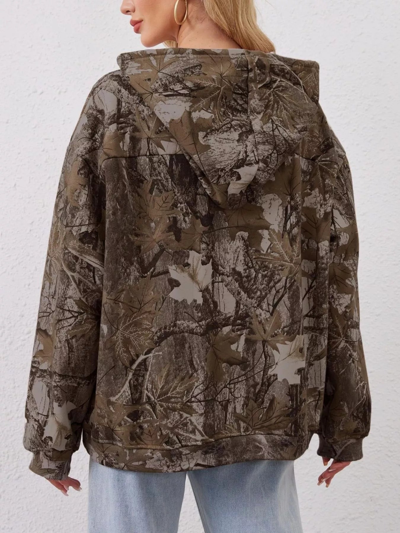 Trendsi Printed Kangaroo Pocket Oversized Hoodie -