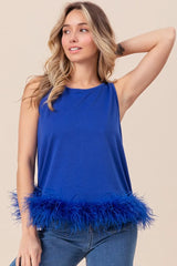 Trendsi BiBi French Terry Faux Feather Bottom Back Tied Top - Shirts