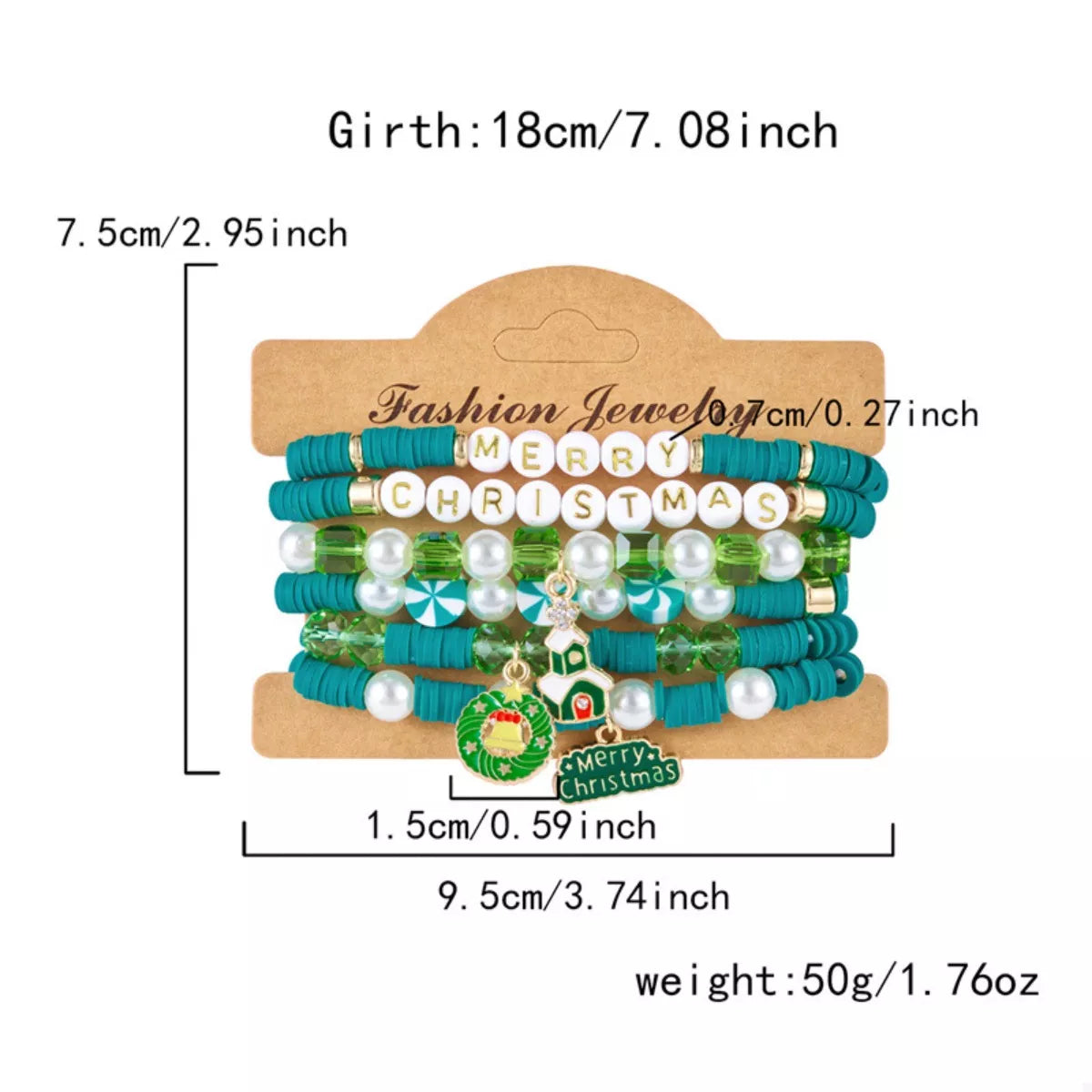 Trendsi 6-Piece Christmas Beaded Bracelet with Pearl Accents -