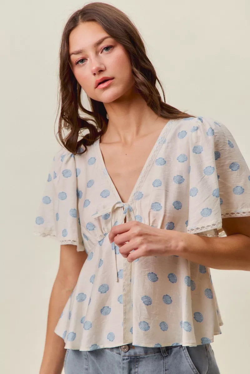 Women's Boho Print Tie-Front Blouse With Flutter Sleeves — product view 6