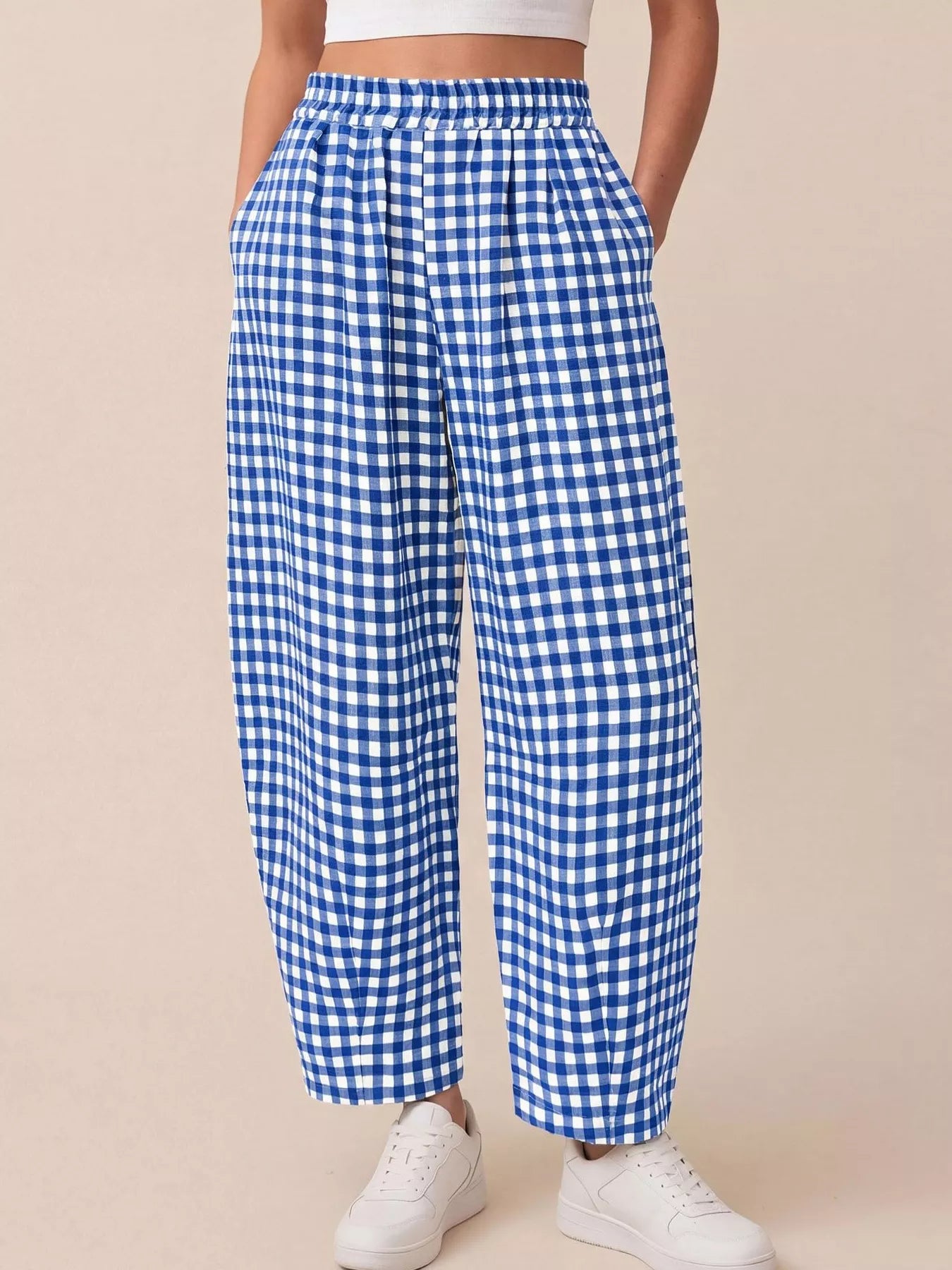 Trendsi Gingham Wide-Leg Casual Pants -