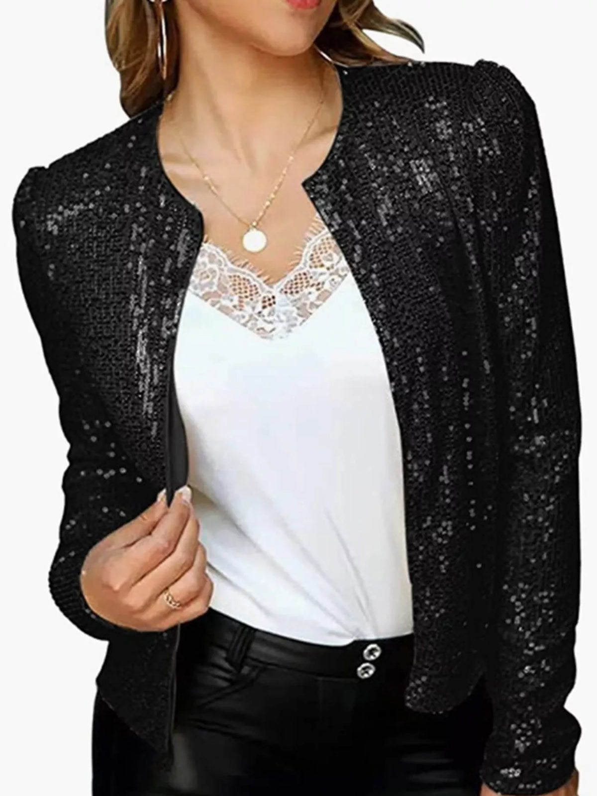 Sequin Long Sleeve Jacket — front view