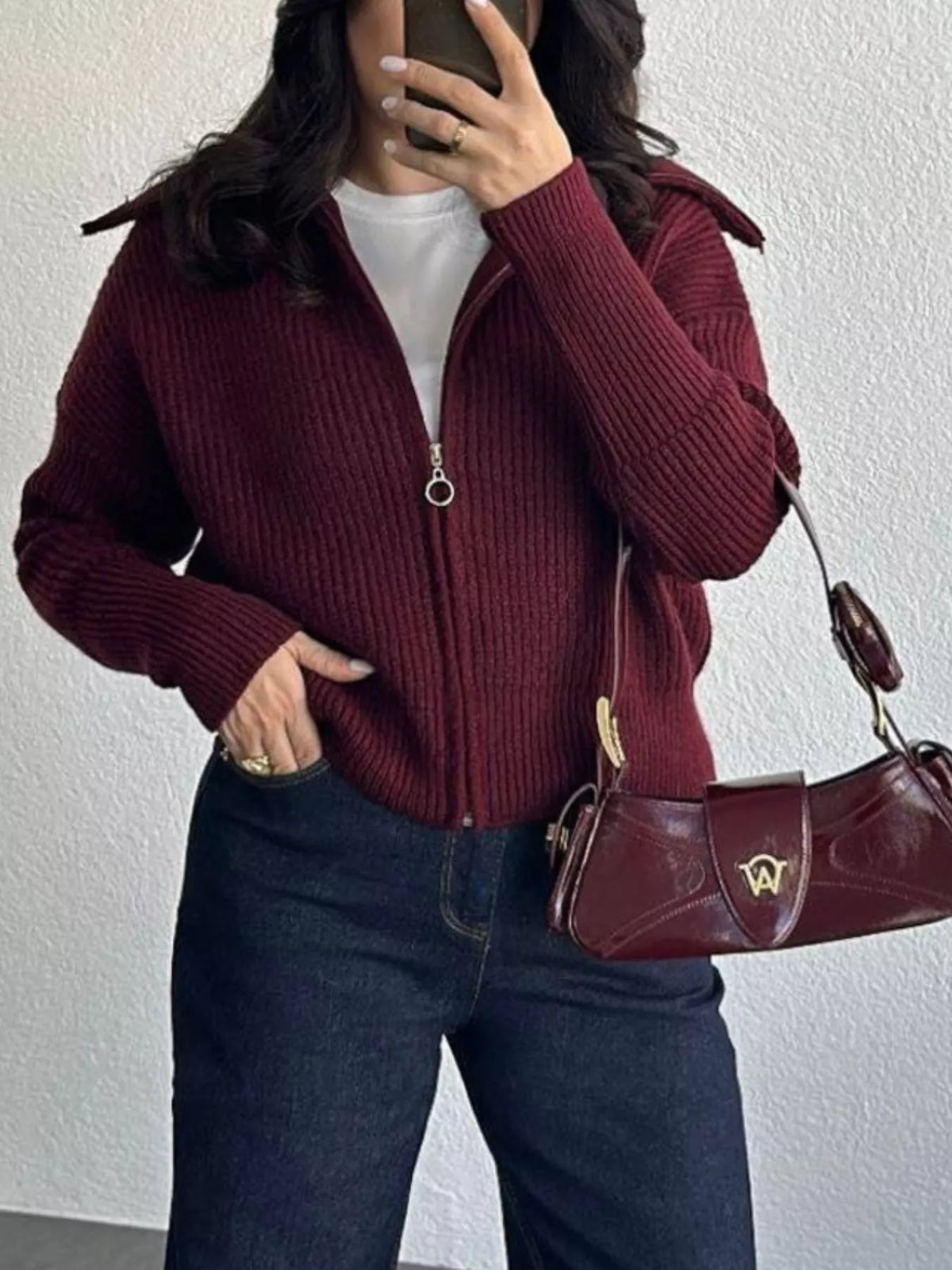 Trendsi Zip Up Dropped Shoulder Cardigan -