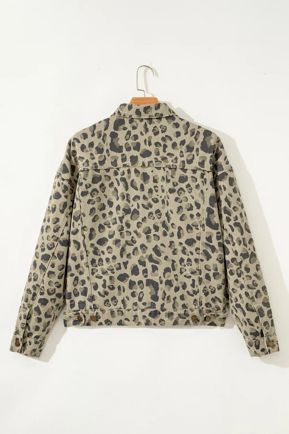 Trendsi Leopard Print Seam Detail Button Down Denim Jacket -