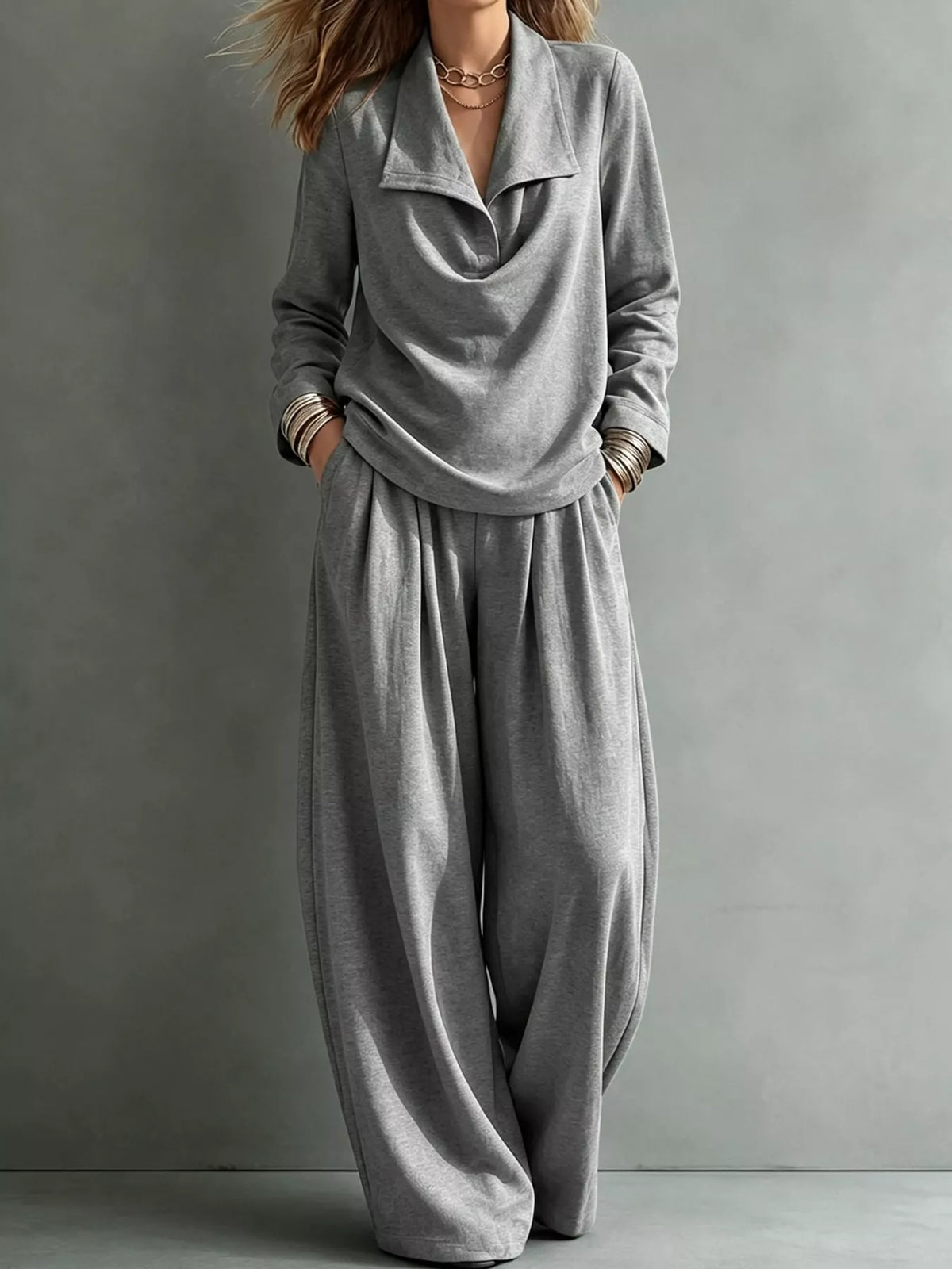 Top and Wide-Leg Pants Set — front view