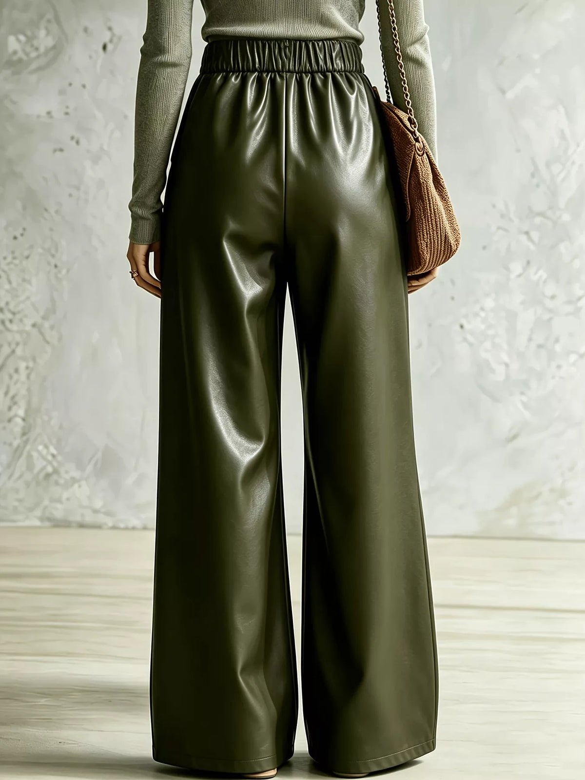Army Green Crisscross-Waist Wide-Leg Pull-On Pants back view