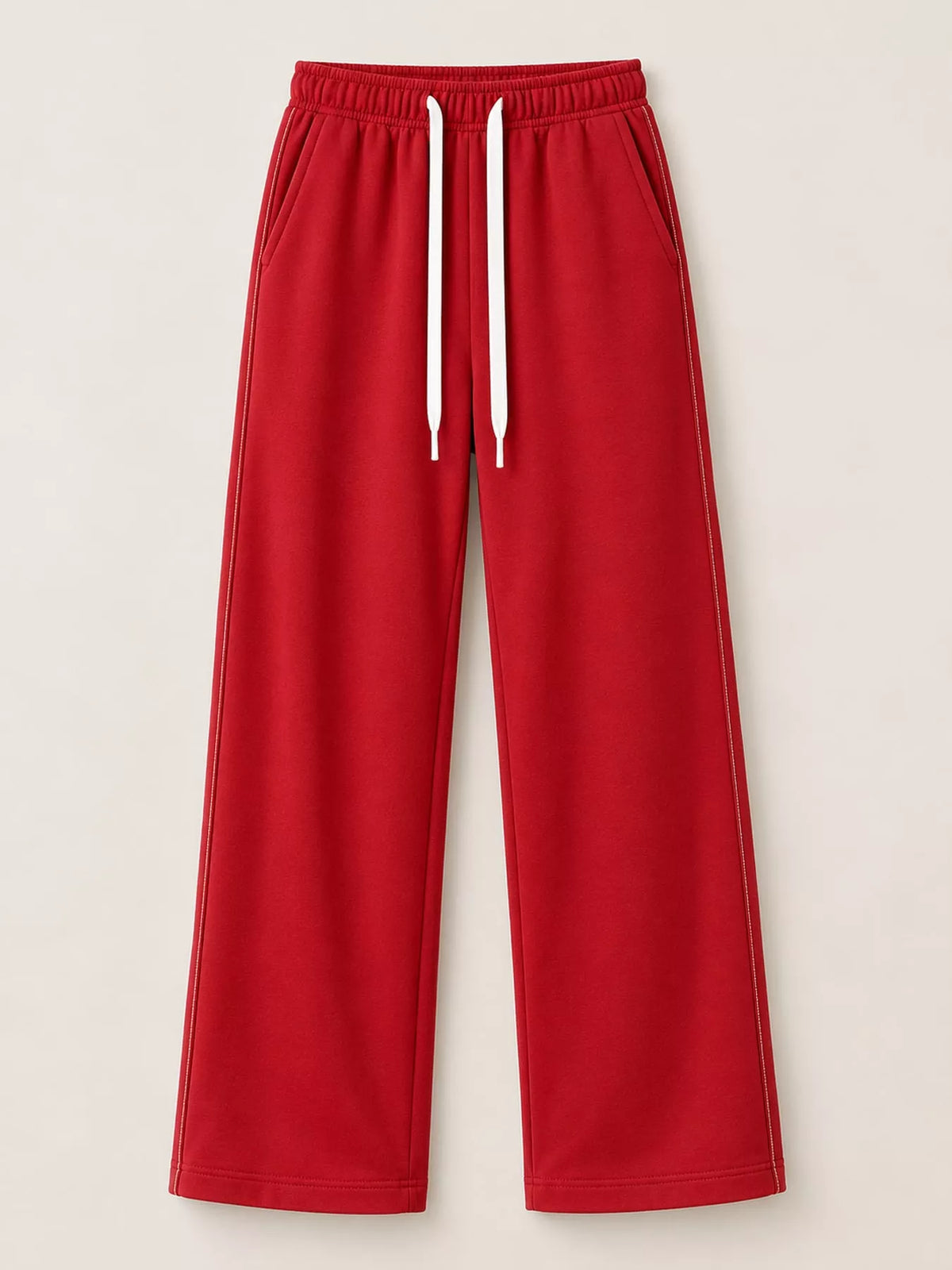 Red wide-leg pants with drawstring