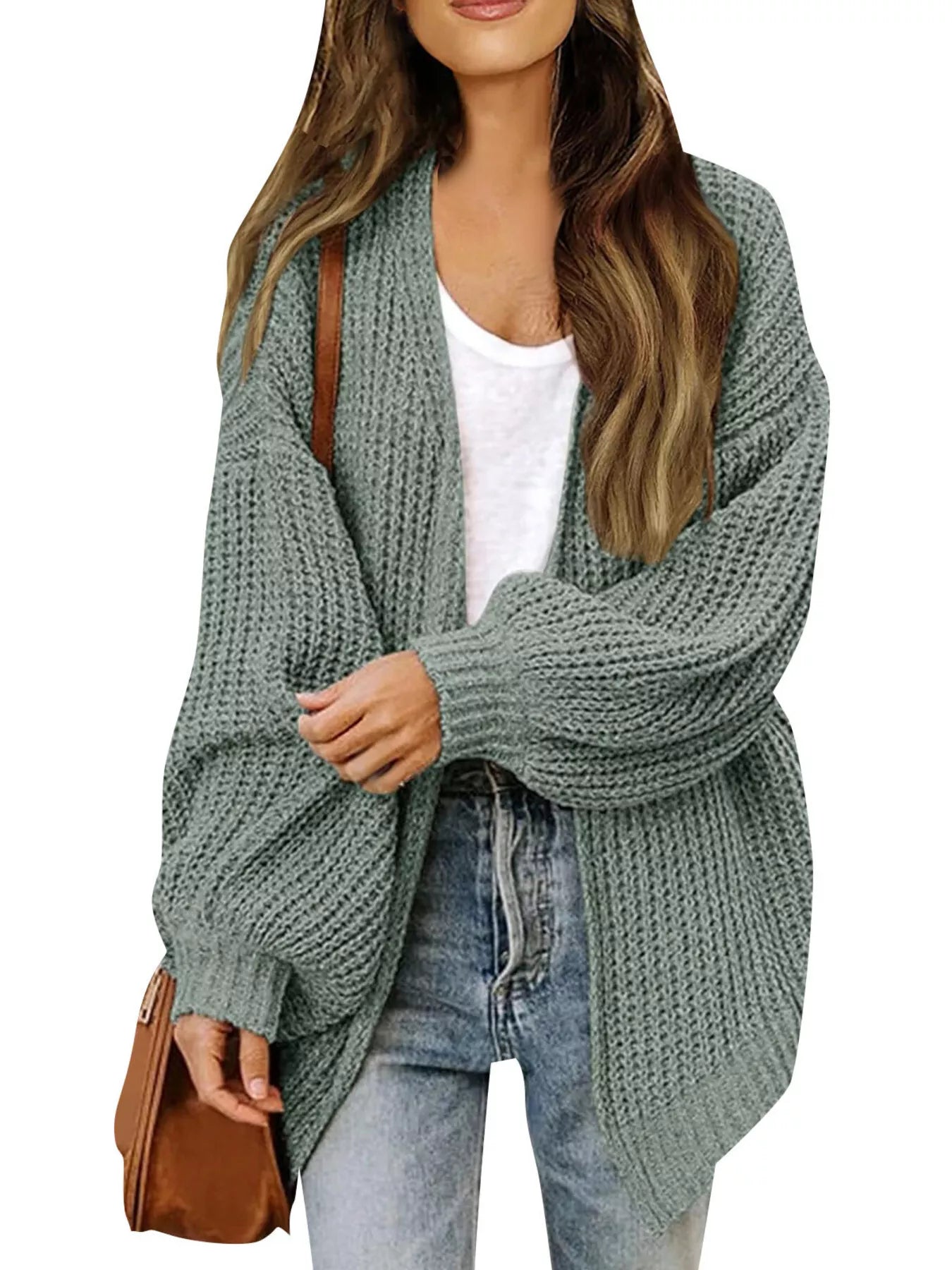 Women's open-front chunky knit cardigan