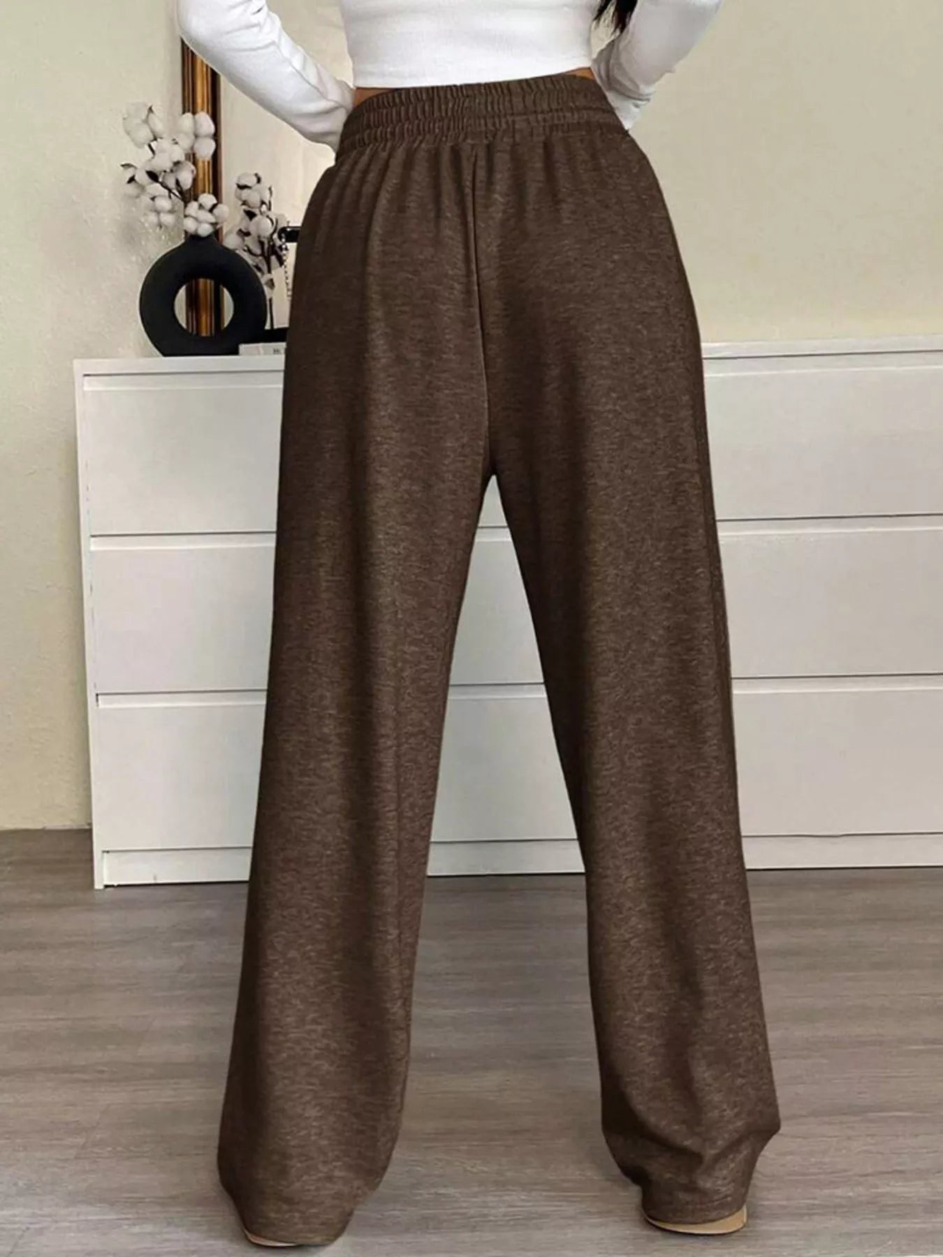 Trendsi High-Waisted Wide-Leg Pants with Drawstring -