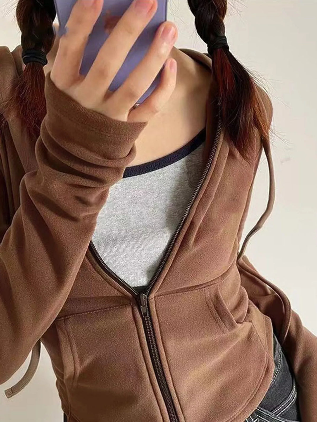 Drawstring hoodie, brown front
