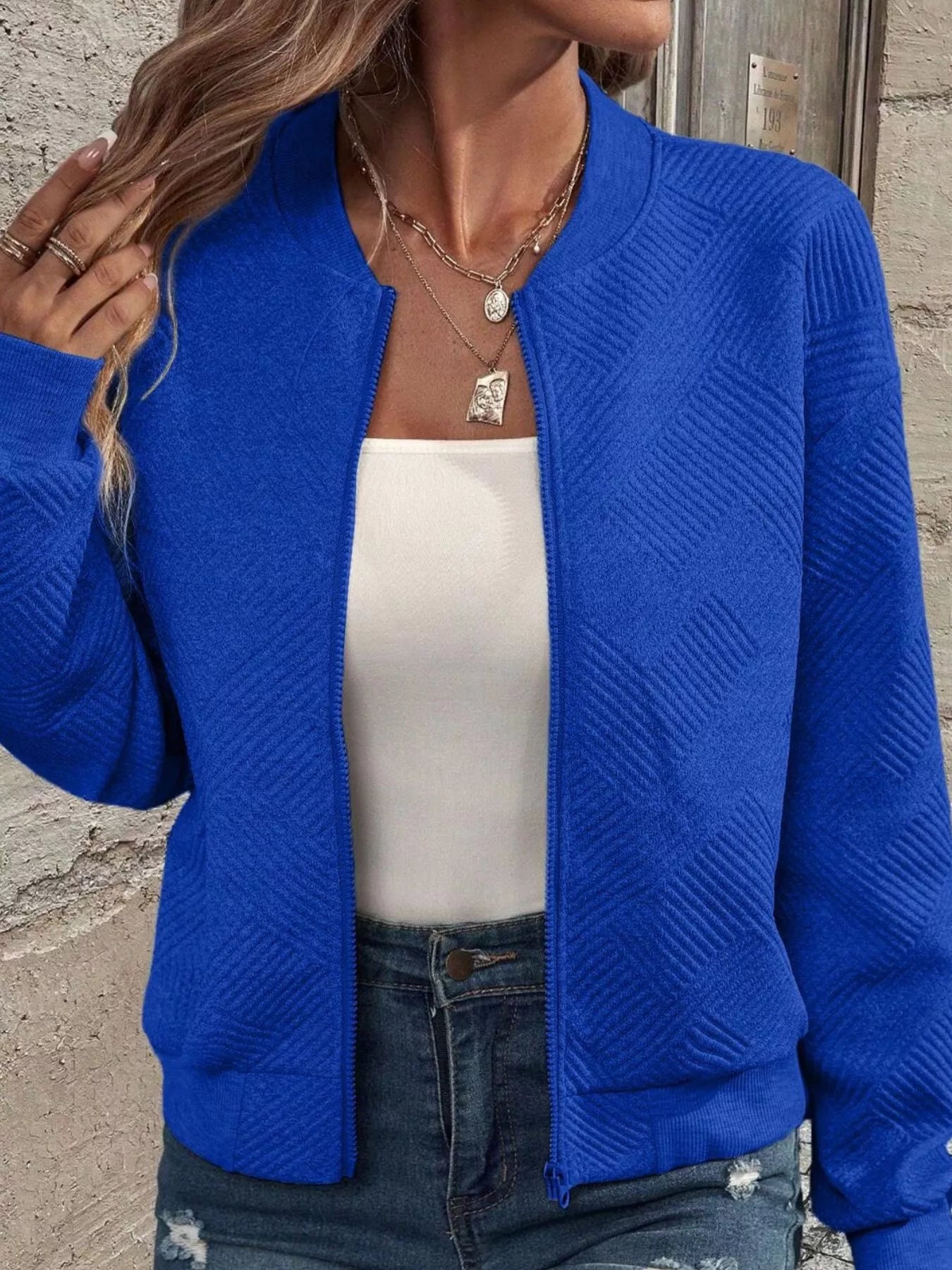 Trendsi Textured Knit Zip-Up Jacket -