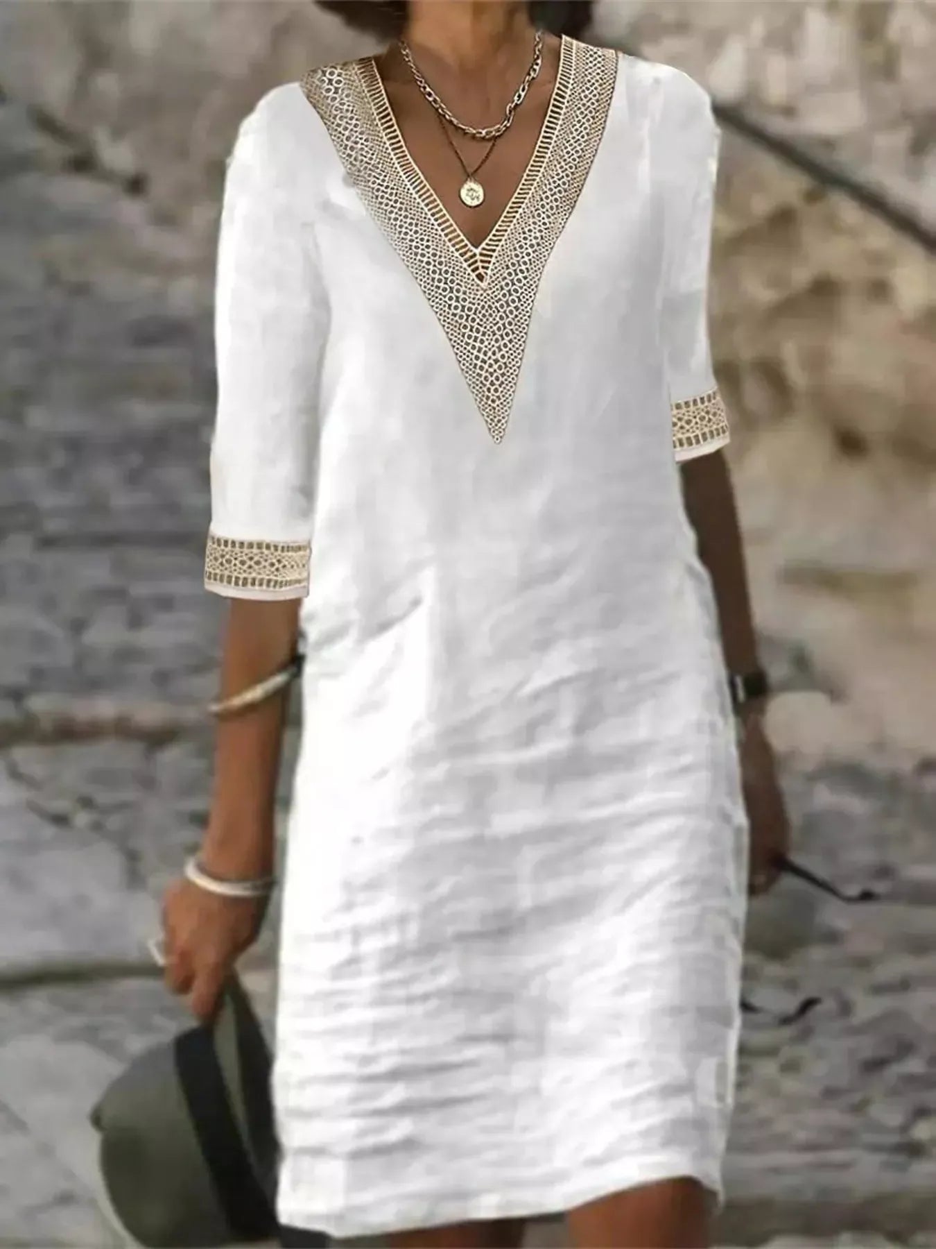 Trendsi Full Size V-Neck Half Sleeve Dress Plus Size -