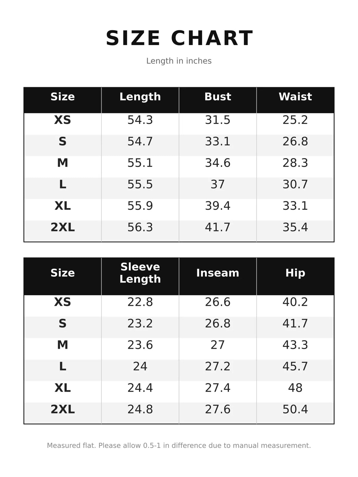 Long Sleeve Ribbed Knit Wide-Leg Jumpsuit — size and measurement chart