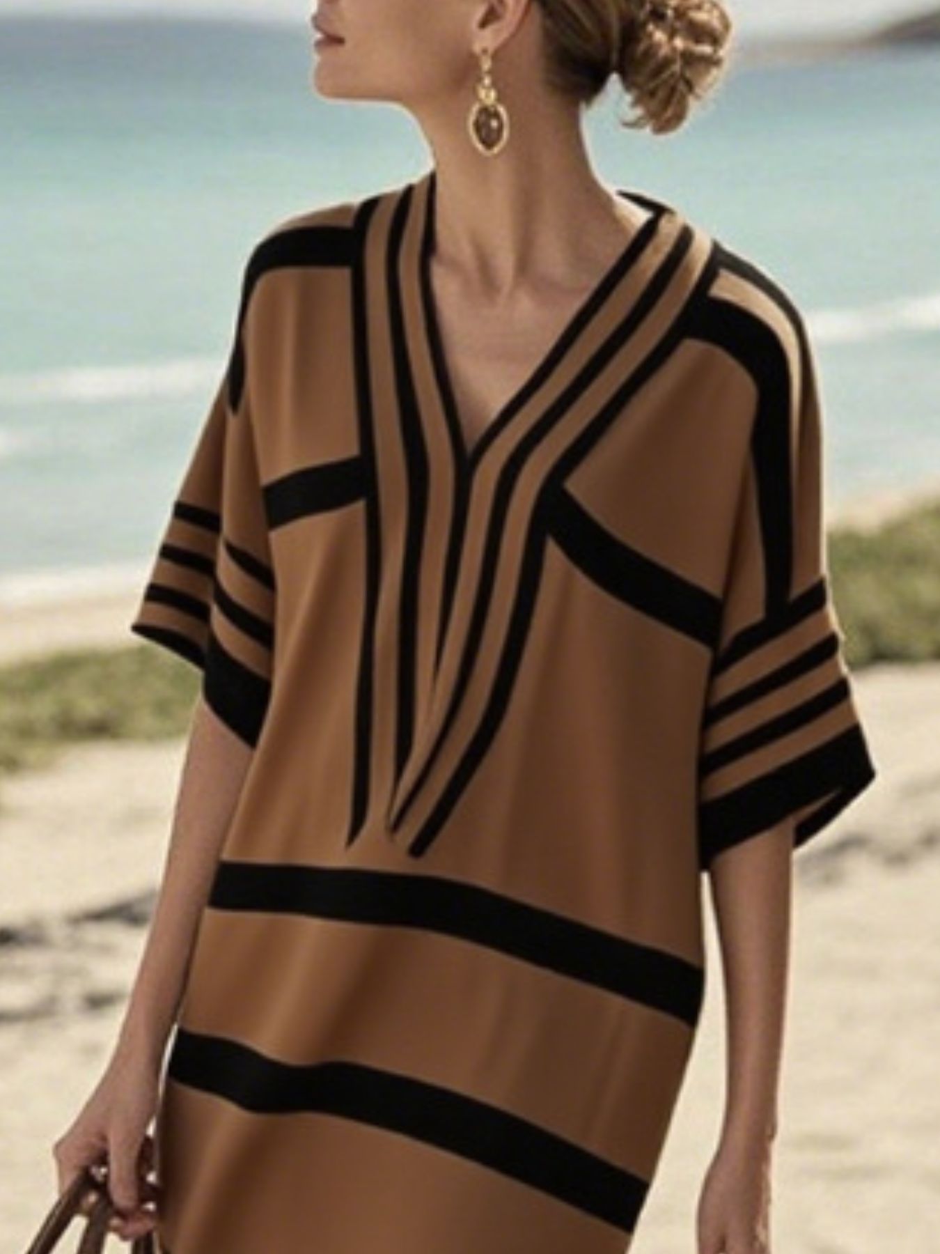 Trendsi Full Size Striped Half Sleeve Midi Dress Plus Size -