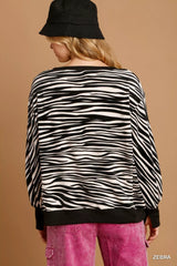 Trendsi Umgee Zebra Striped Fleece Pullover Sweater Shirt -
