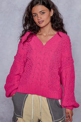 Trendsi POL Cable-Knit Solid V-Neck Cropped Sweater -