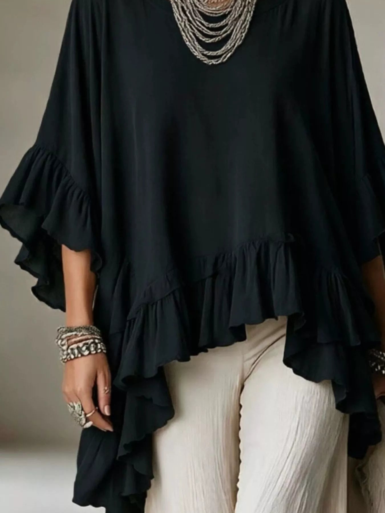 Trendsi Ruffled Hem Loose Fit Top -