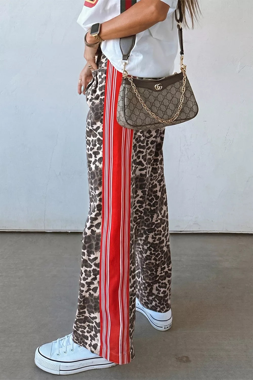 Trendsi Leopard Patchwork Elastic Waist Jeans -