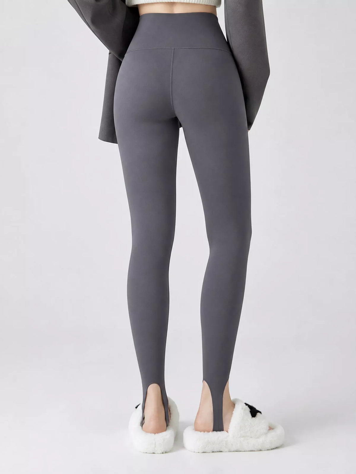Gray - Fleece-lined Stirrup high-waisted fleece-lined stirrup leggings, back view