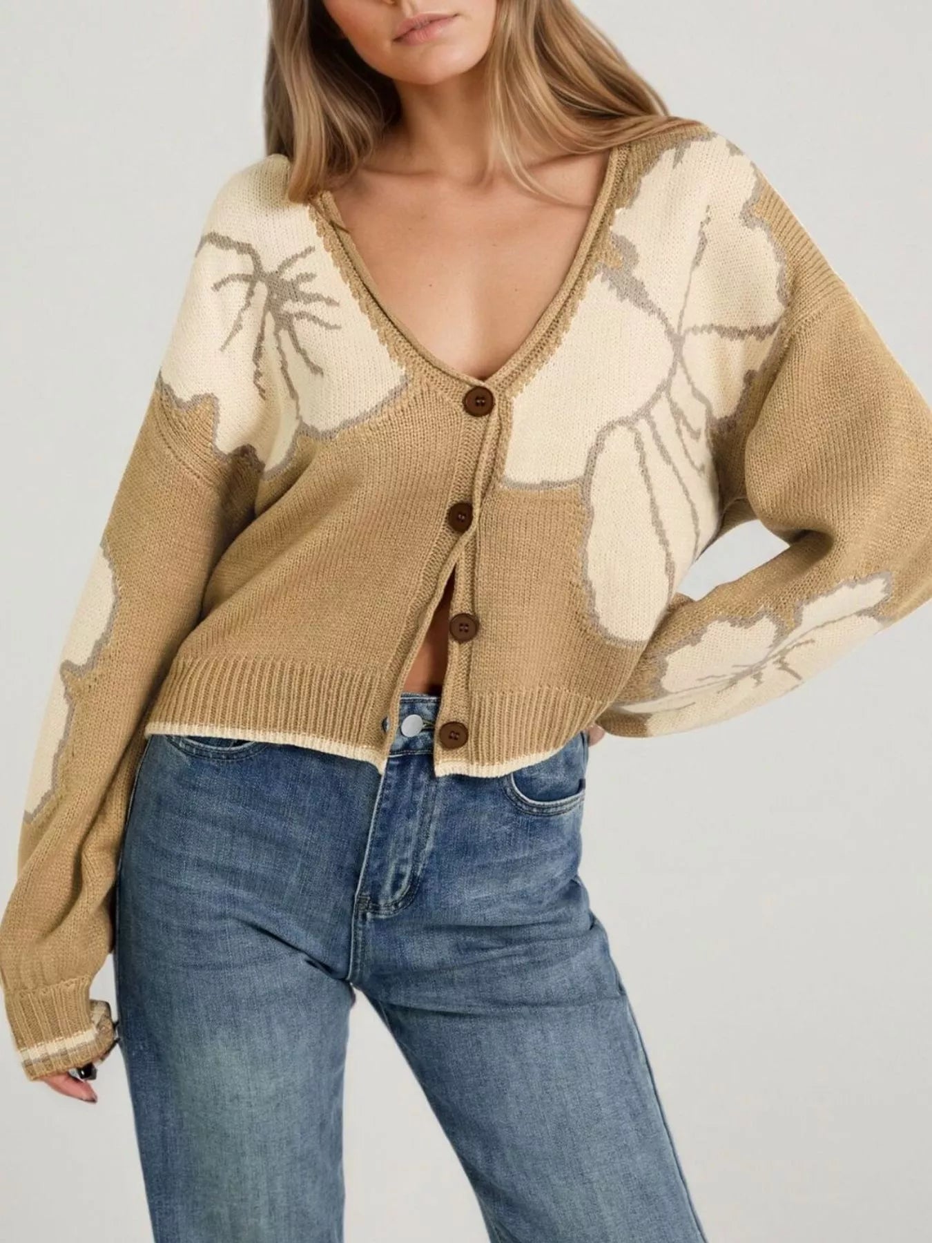 Trendsi V-Neck Button-Down Knit Cardigan -