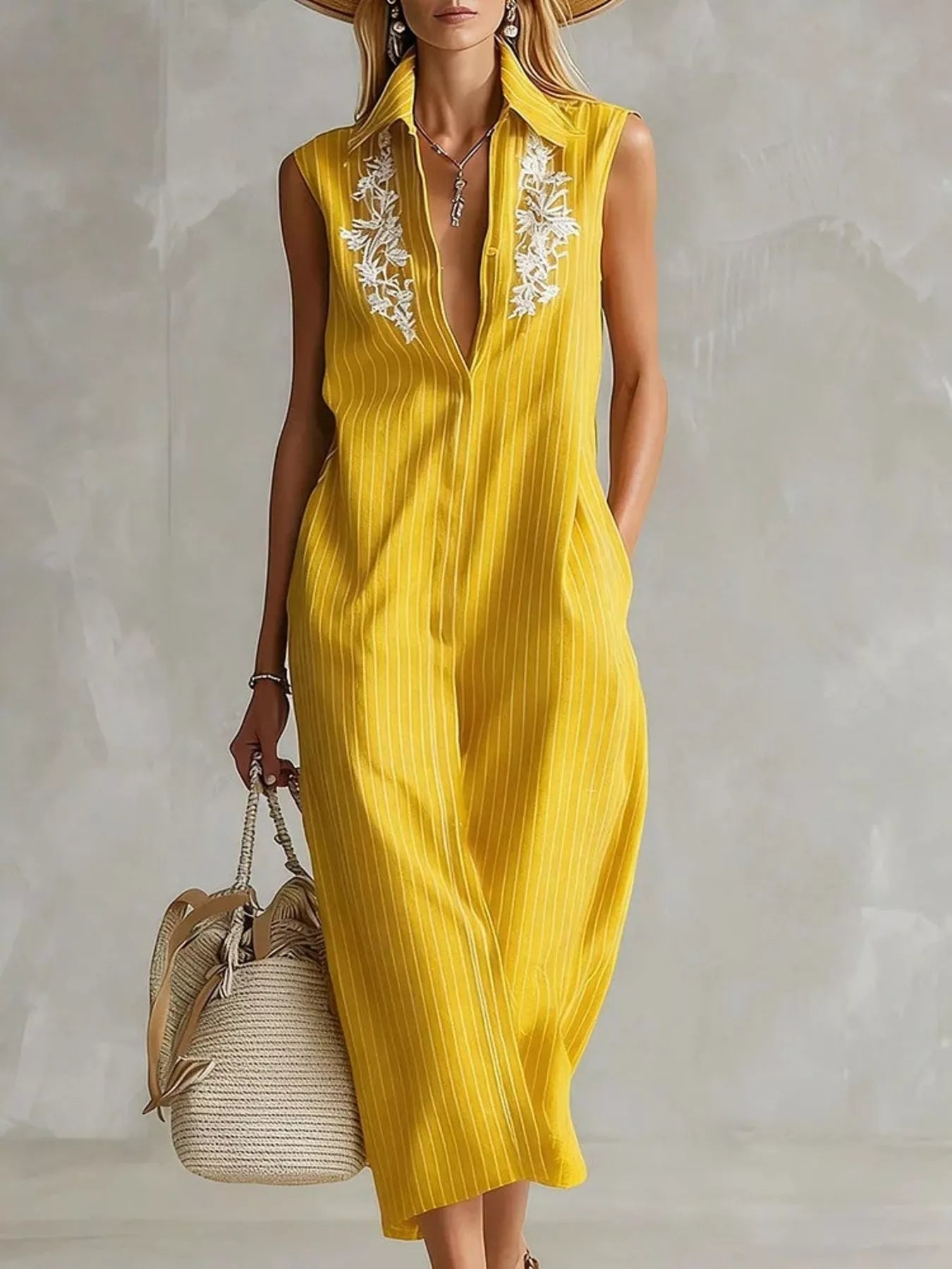 Trendsi Full Size Striped Sleeveless Collared Neck Shirt Dress Plus Size -
