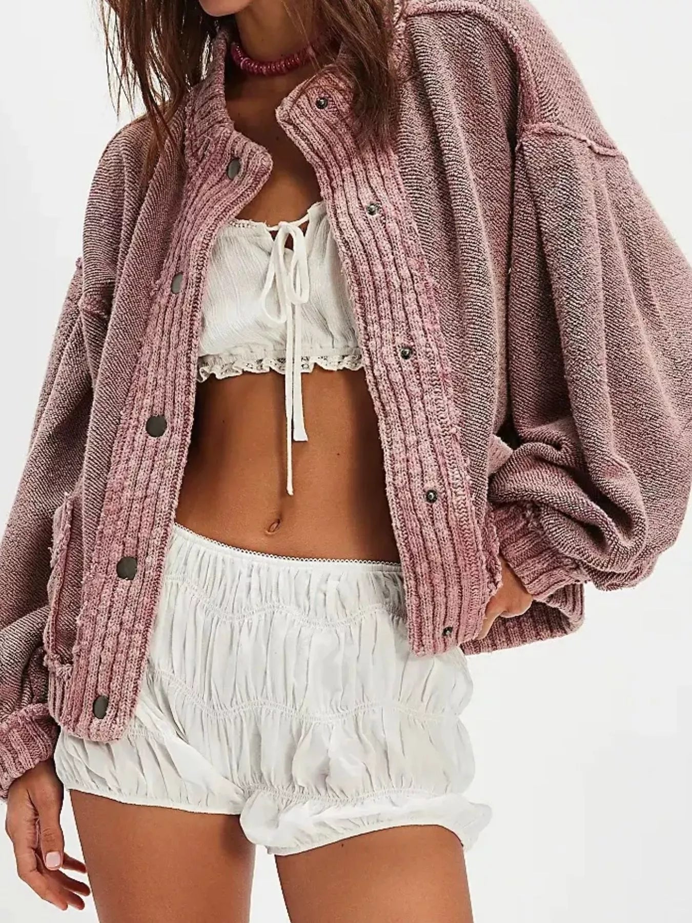 Trendsi Snap Down Dropped Shoulder Cardigan -