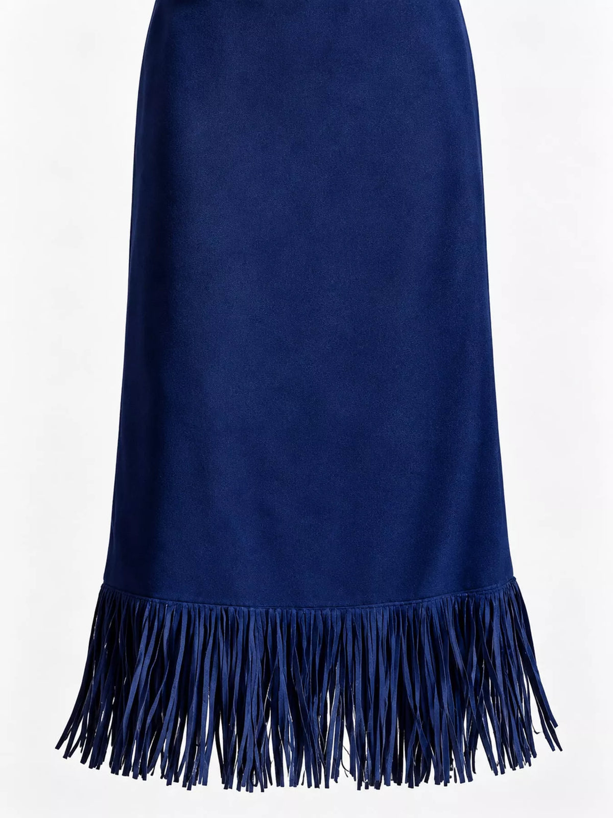 Navy fringe midi skirt, fringed hem and skirt texture