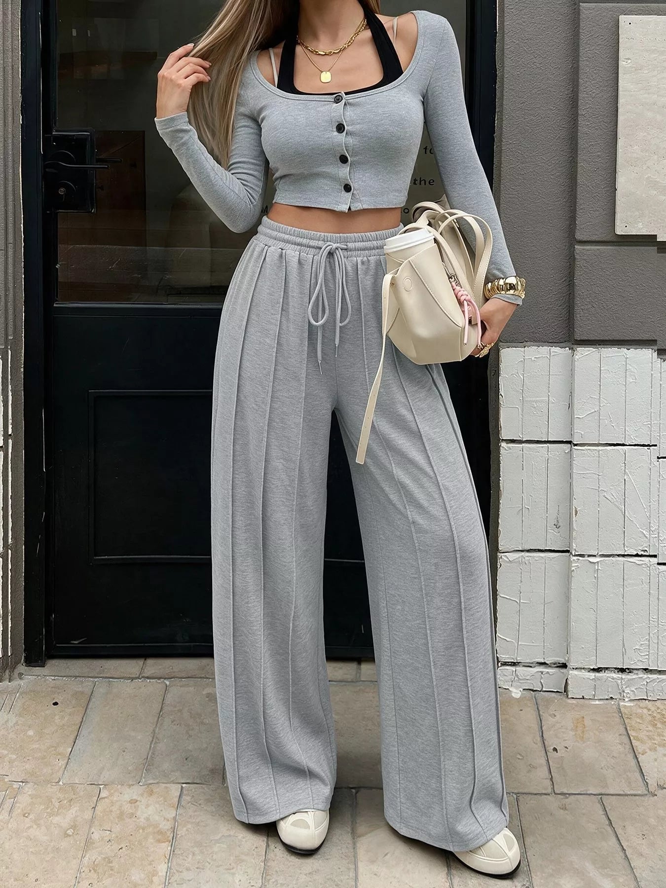 Trendsi Drawstring Wide-Leg Sweatpants -
