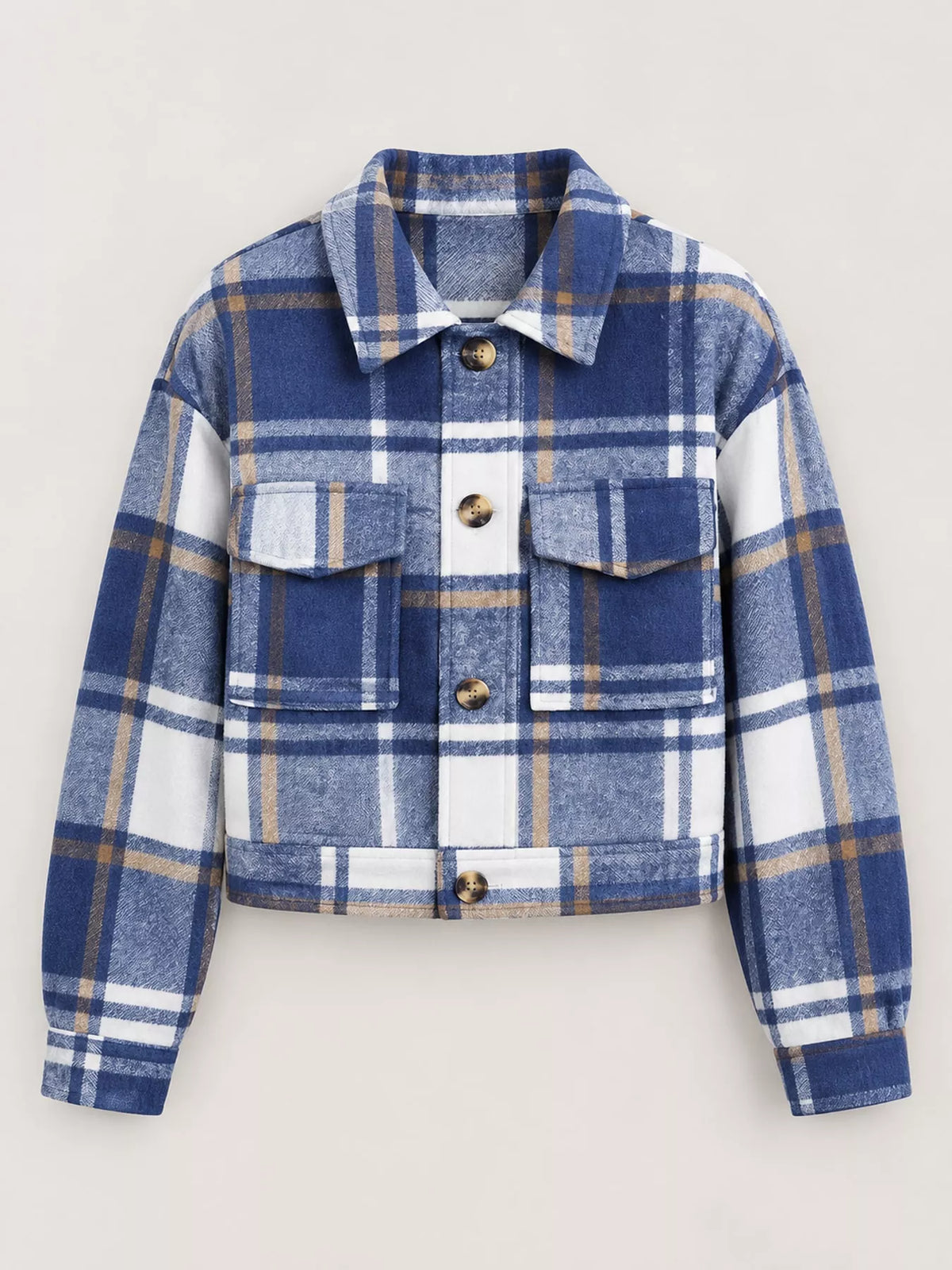 Plaid cropped jacket, navy plaid hanging front