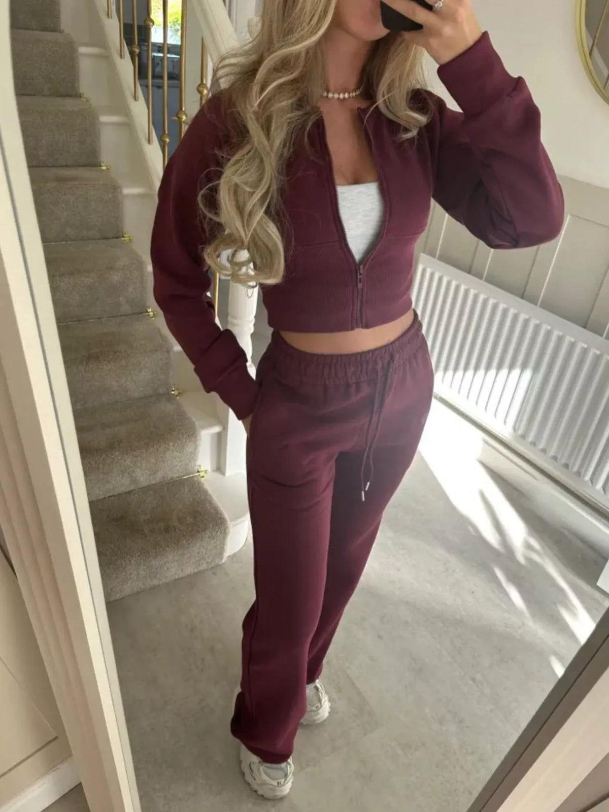 Trendsi Zip-Up Crop Hoodie and High-Waisted Pants Set -