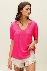 Trendsi BiBi Waved Rib U Neck Top With Front Pocket -