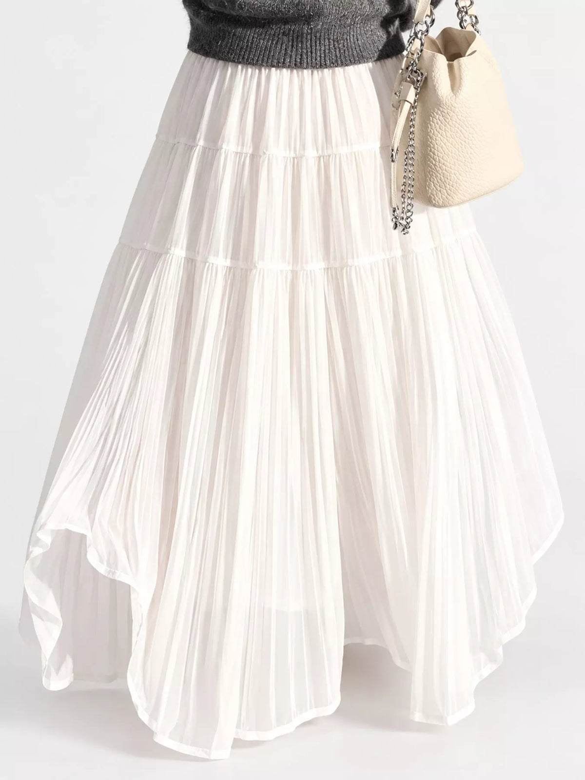 High-Waisted Tiered Pleated Maxi Skirt, front view