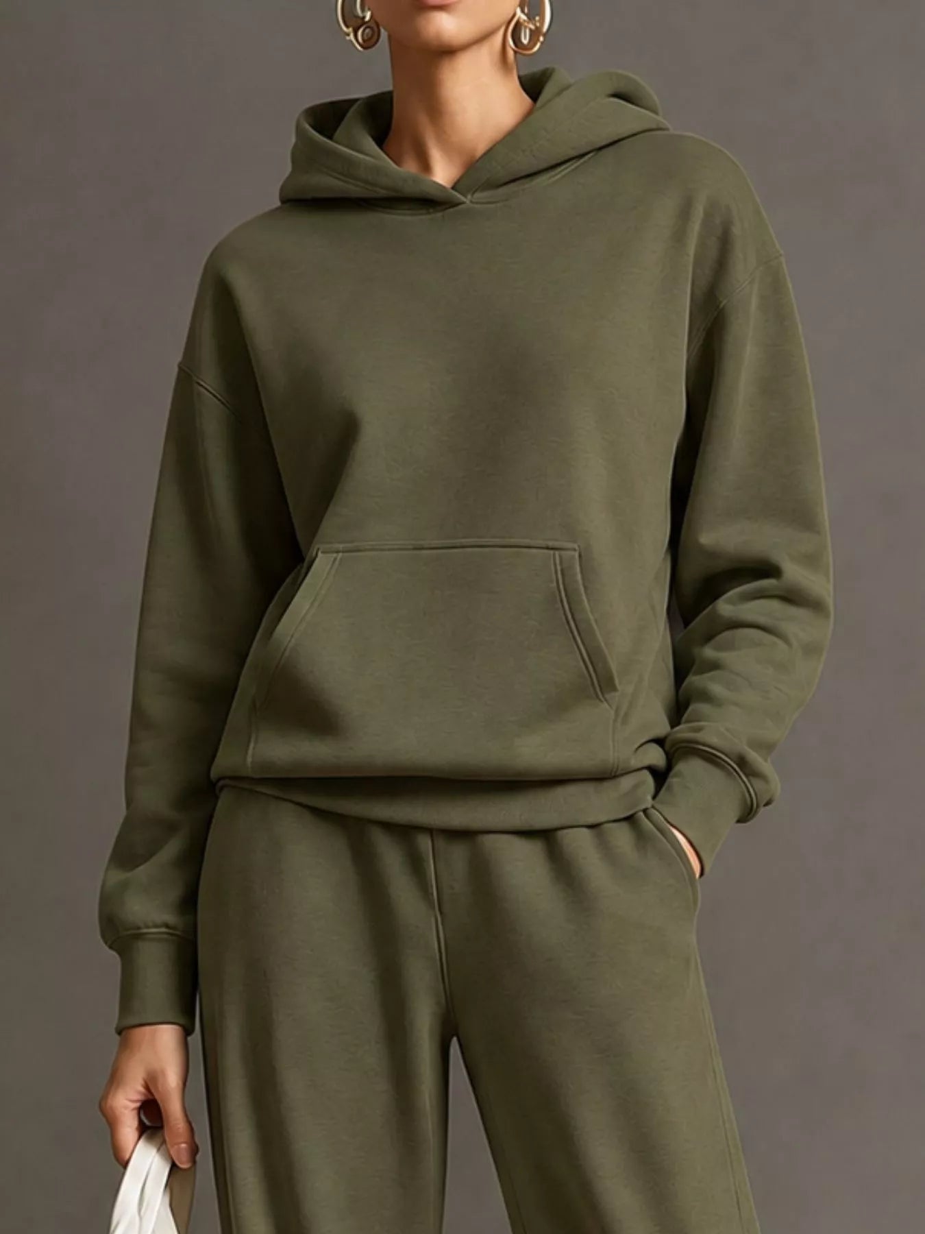 Trendsi Kangaroo Pocket Hoodie and Pants Set -