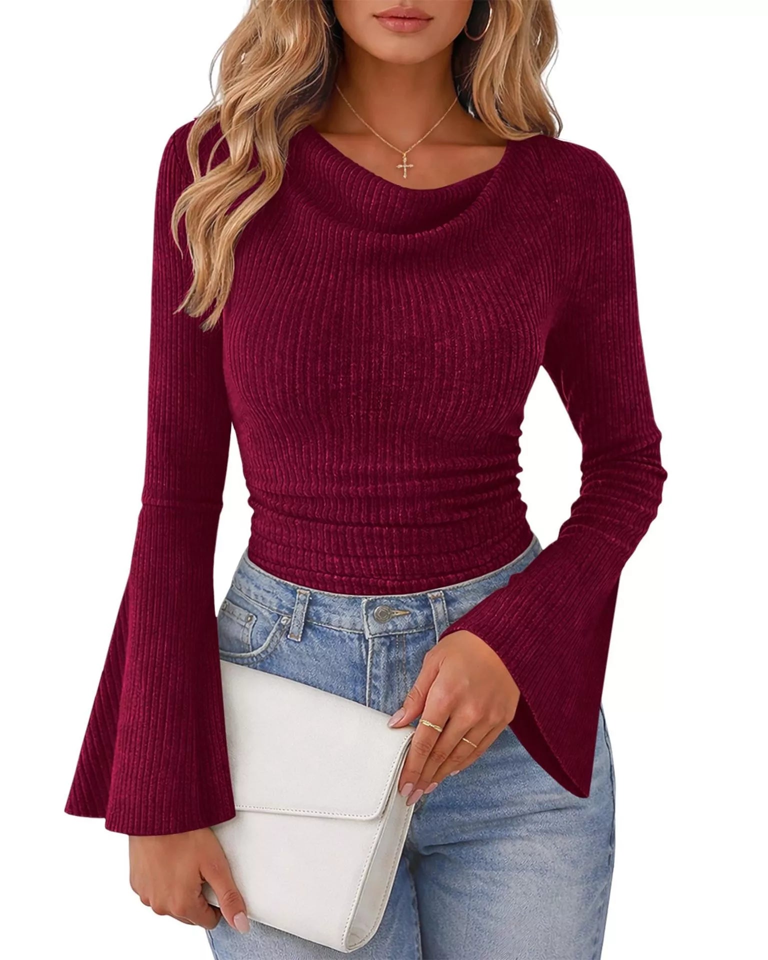 Trendsi Ribbed Bell Sleeve T-Shirt -