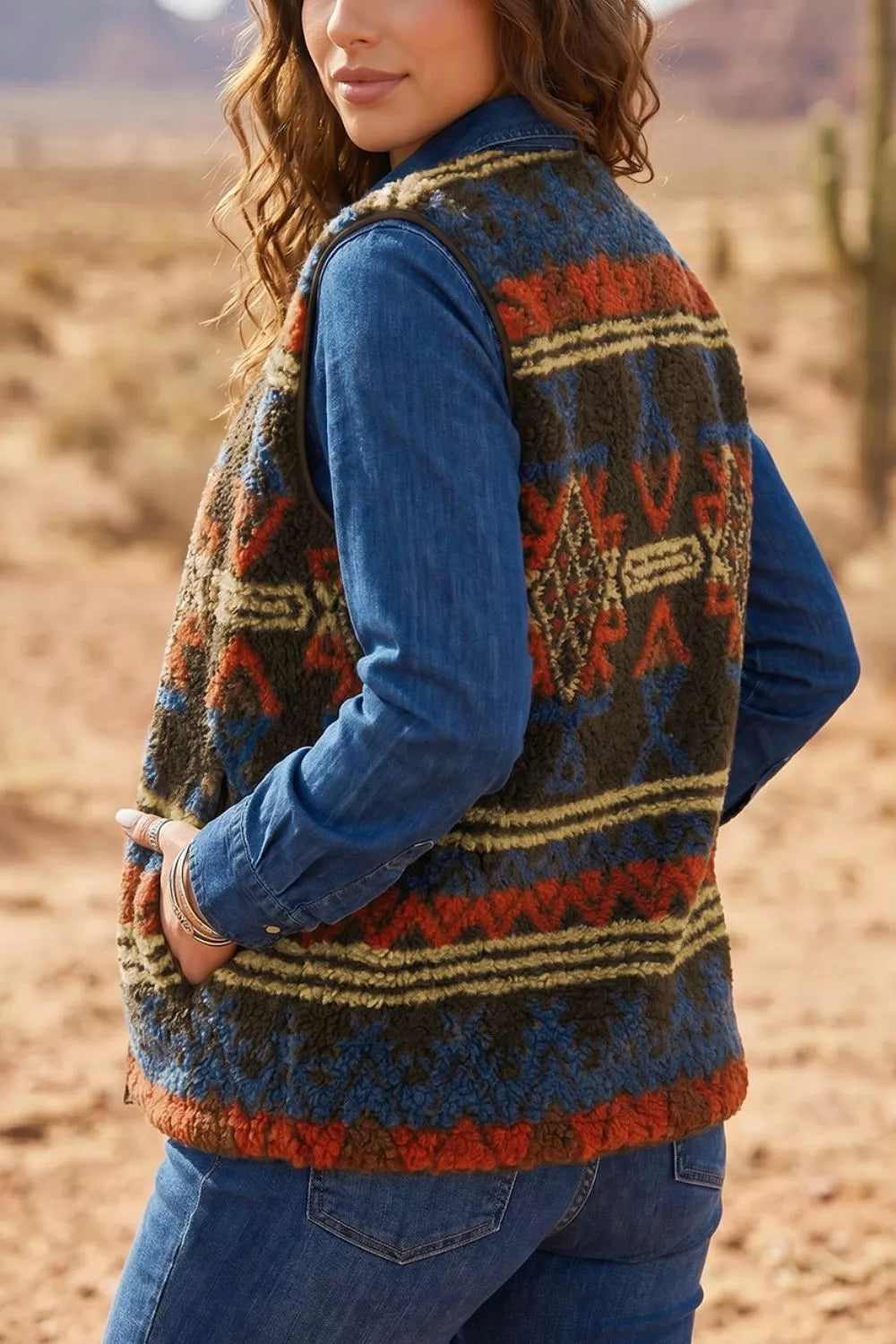Trendsi Patterned Fleece Vest Coat -