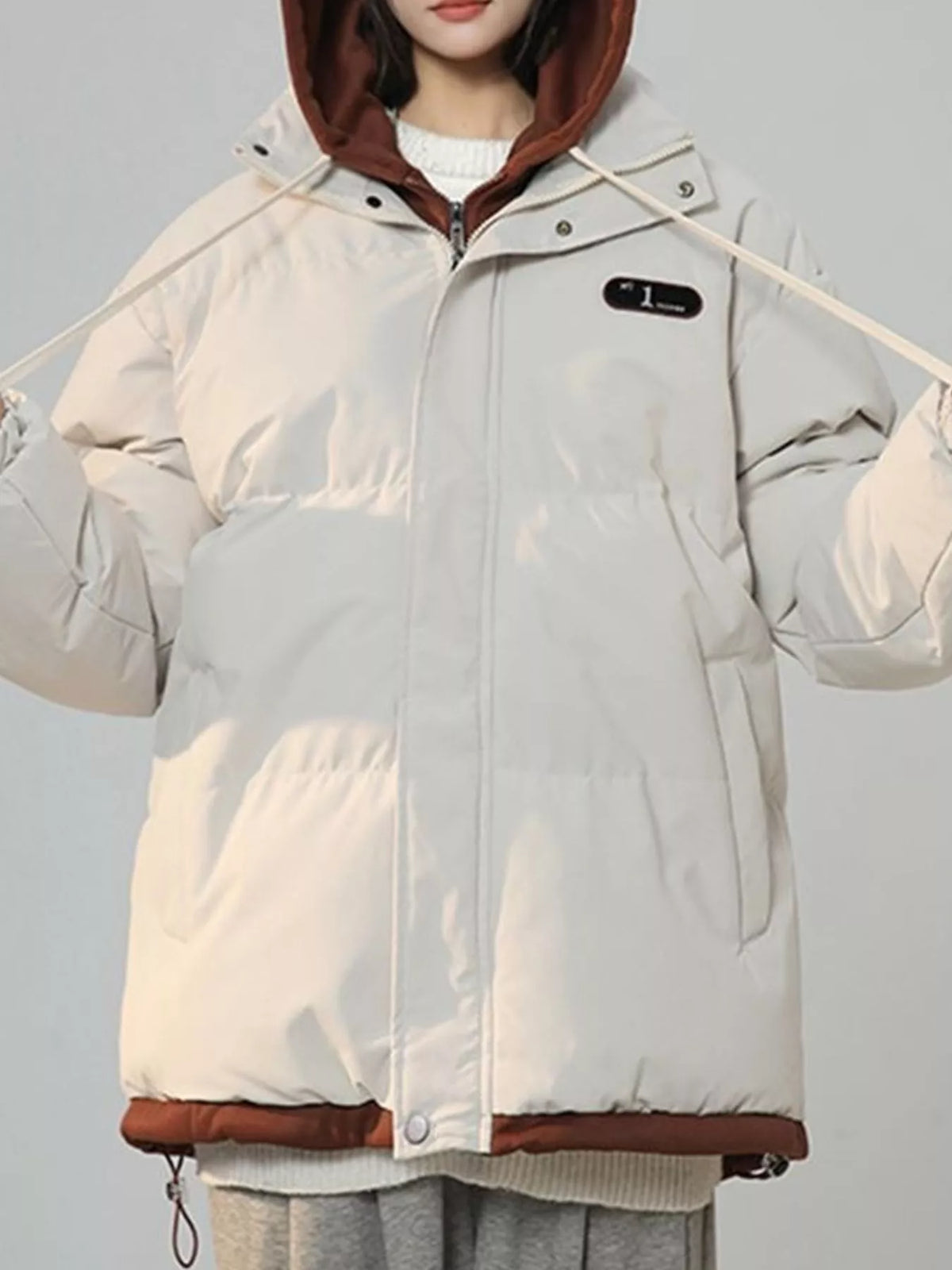 Zip-Up Hooded Puffer Jacket — front view
