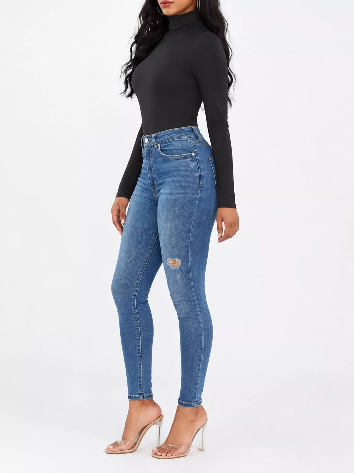 Long Sleeve Turtleneck Slim-Fit Bodysuit in black