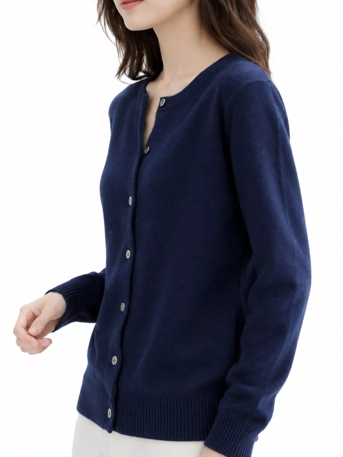Button-down cardigan, navy side
