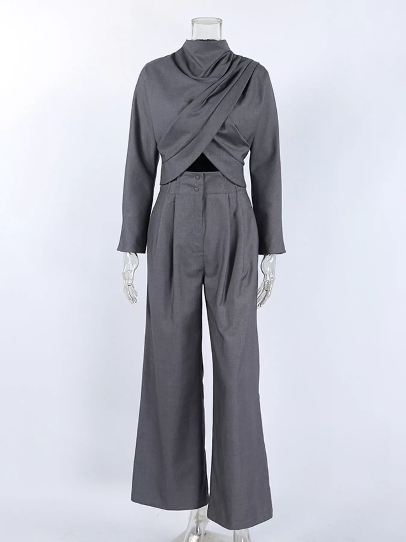 Trendsi Draped Crop Top and Wide-Leg Pants Set -