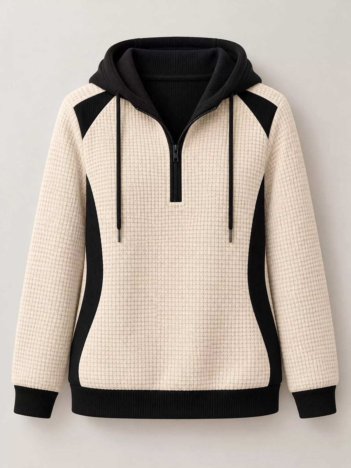 Color-Block Waffle Knit Quarter-Zip Hoodie — garment front