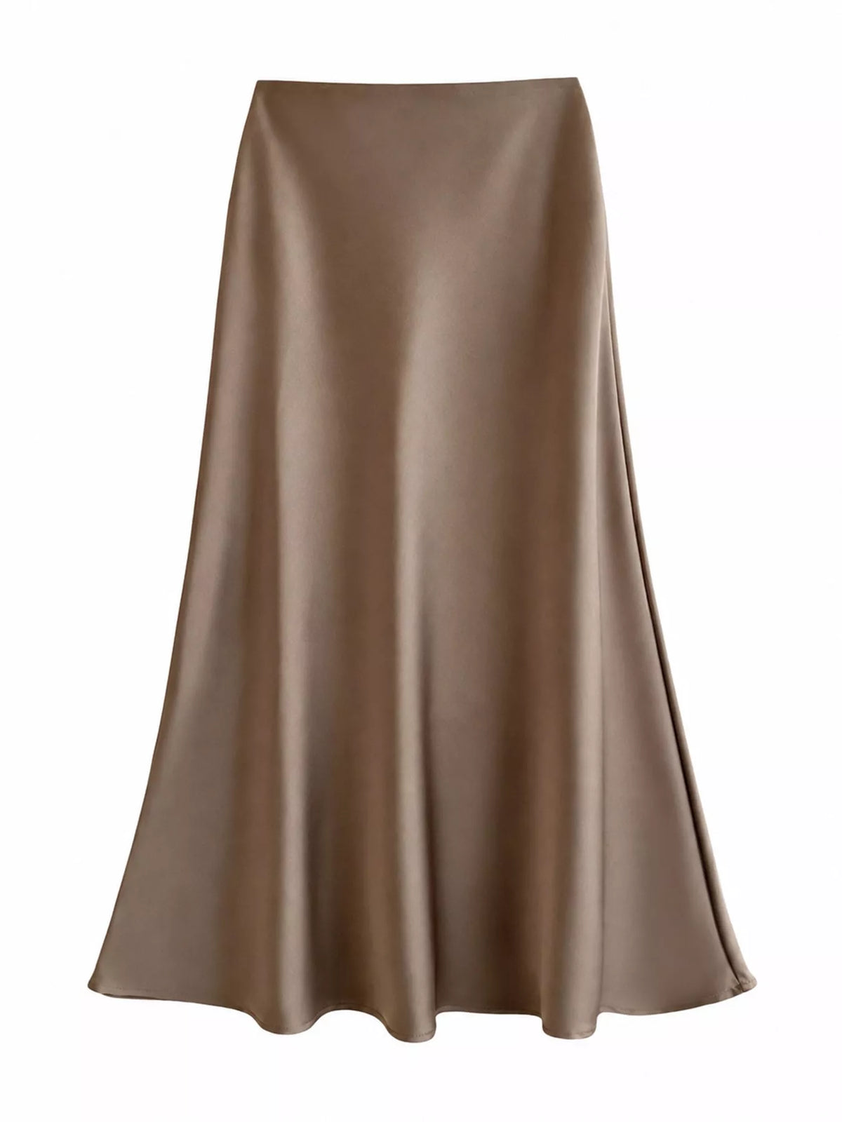 Zip-up satin skirt, taupe front