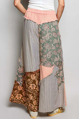 Trendsi POL Striped Floral Patchwork Wide leg Pants with Side Big Star Patch -