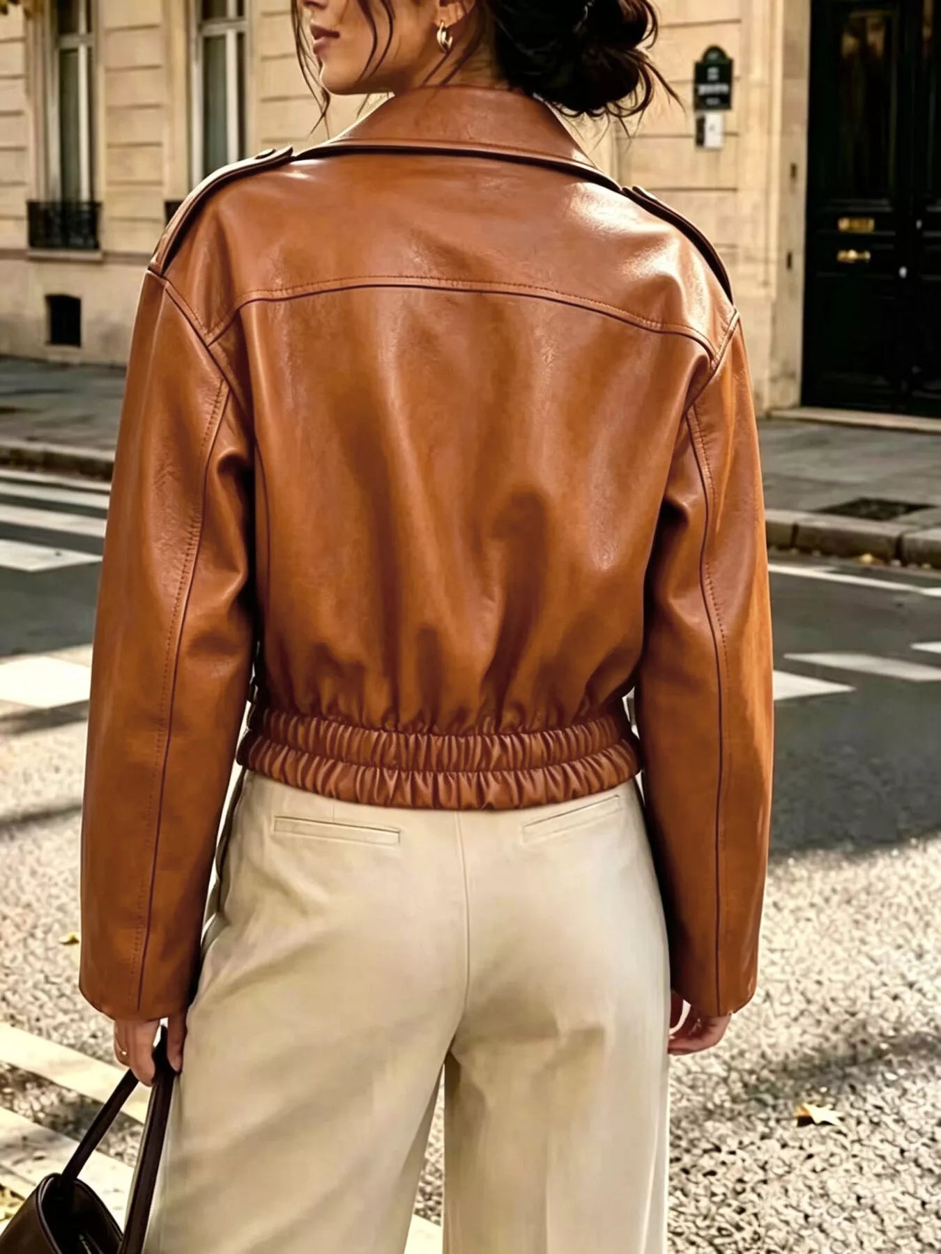 Trendsi Faux Leather Zip Up Jacket -