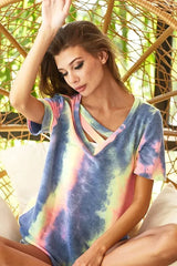Trendsi BiBi Tie Dye Terry V Neck Top With Double Strap -
