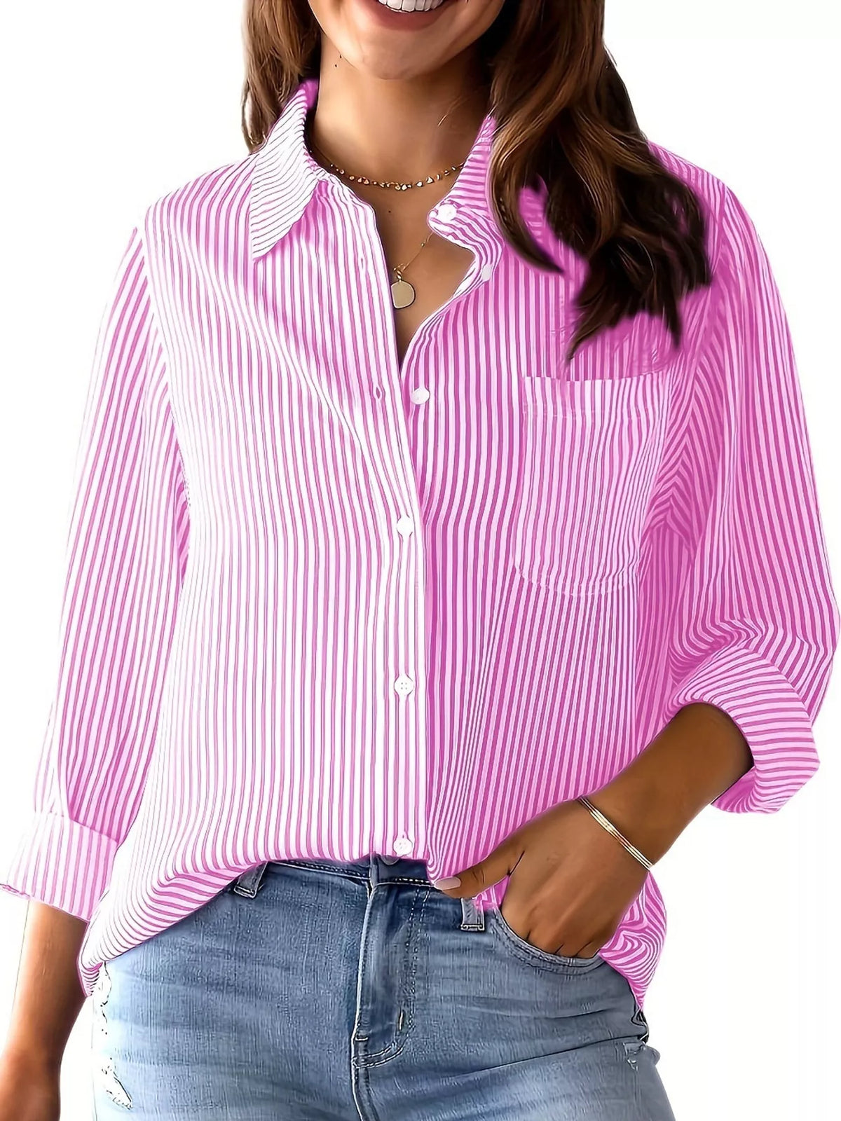 Striped long shirt, pink front