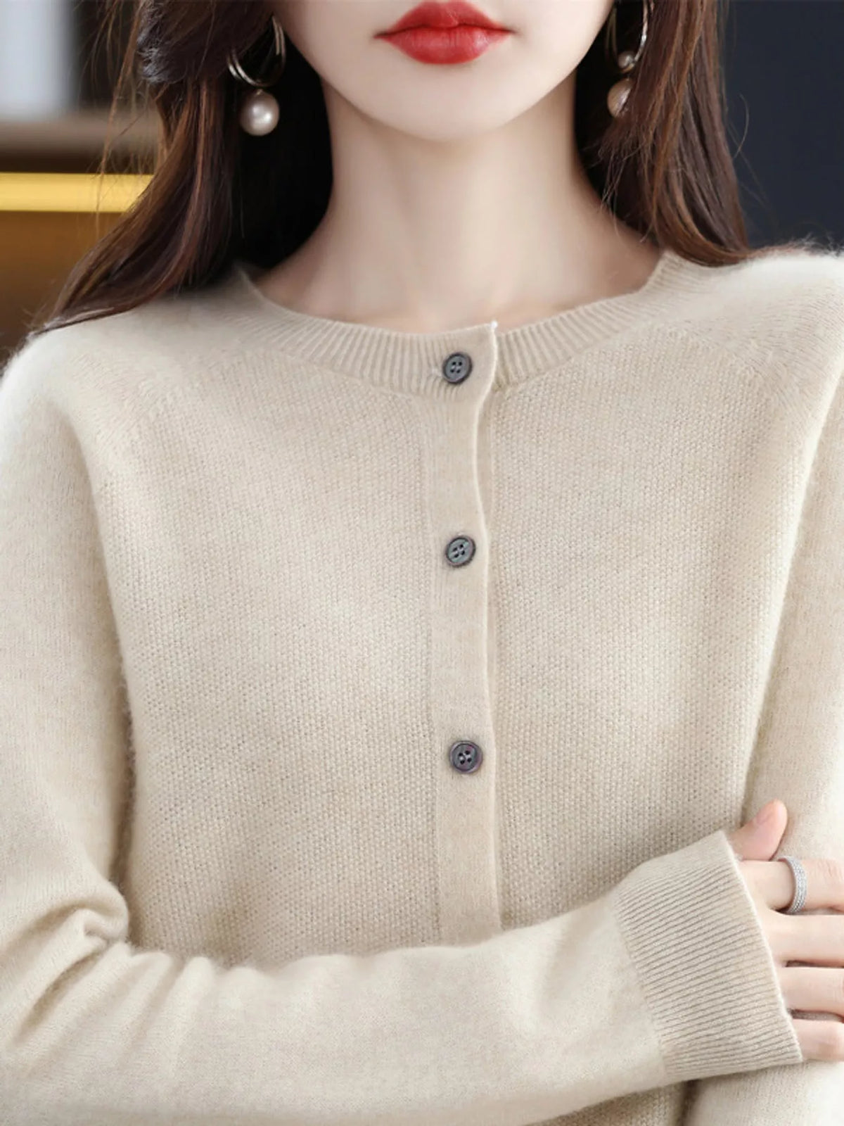 Ribbed cardigan, ivory front