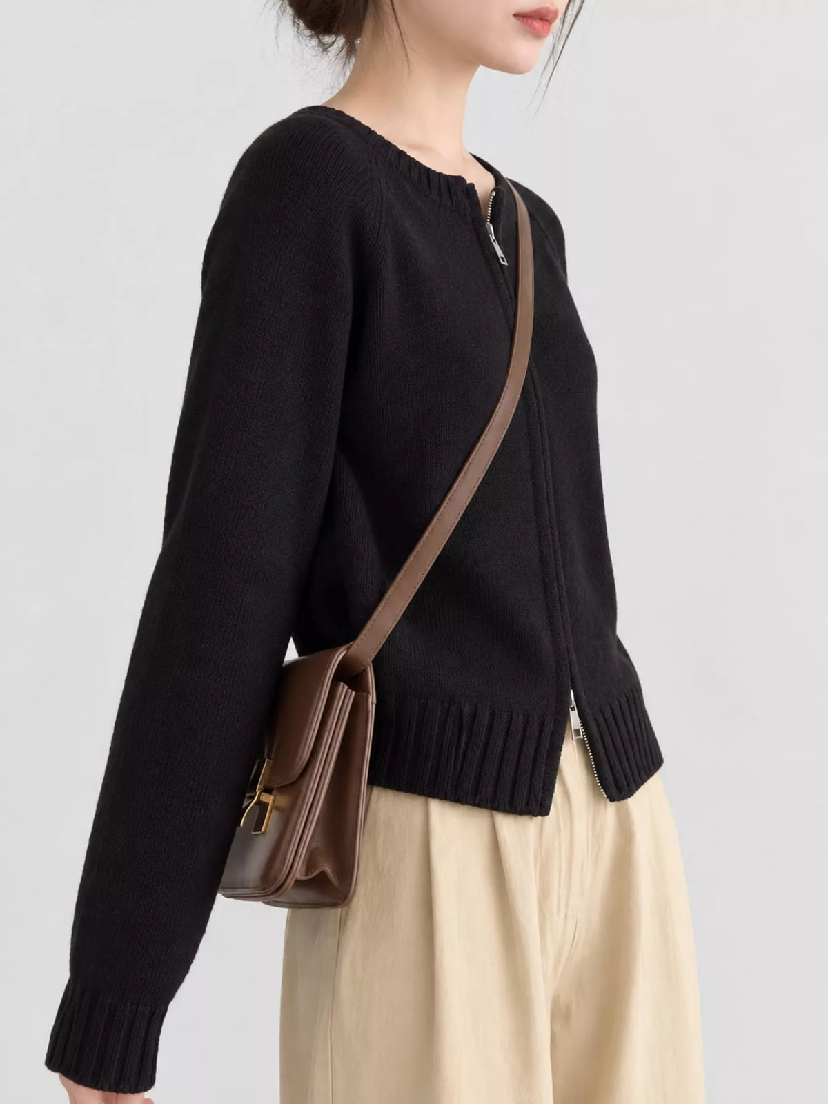 Ribbed-hem cardigan, black side
