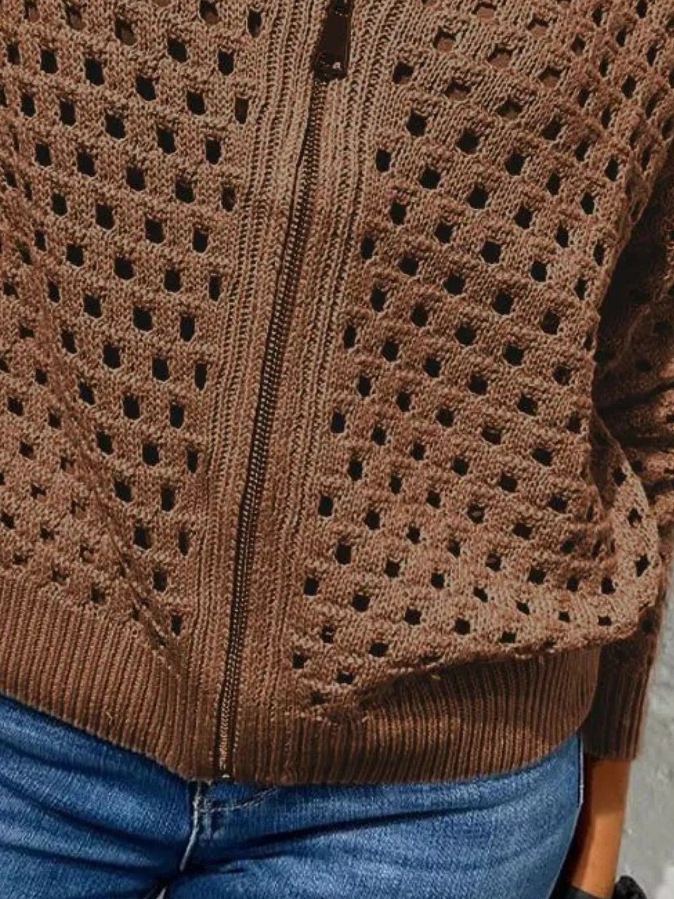 Trendsi Full Size Crochet Knit Zip-Up Cardigan Plus Size -